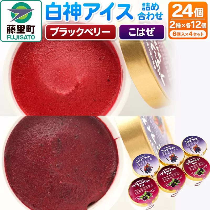 白神アイス詰合せ 合計24個 6個入×4セット ブラックベリー×12個 こはぜ×12個