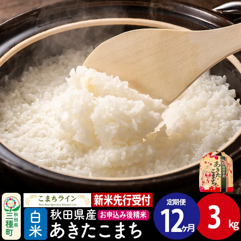《新米》《定期便12ヶ月》あきたこまち 一等米【白米】3kg 秋田県産 令和8年産 こまちライン [こまちライン あきたこまち ブランド米 お米 白米 精米 米どころ 秋田 秋田県産] 秋田県三種町