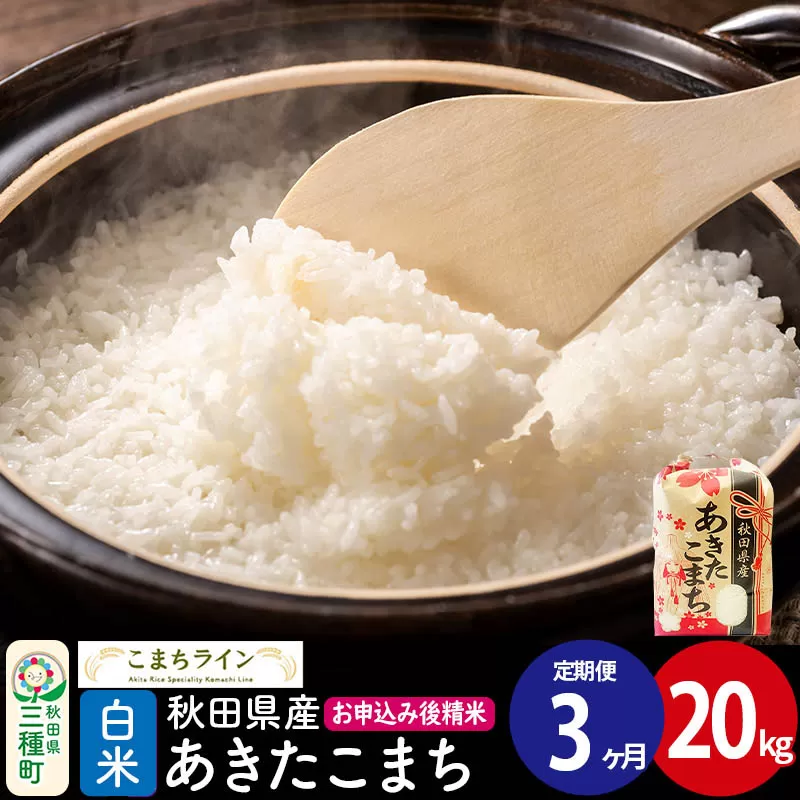 《定期便3ヶ月》【白米】あきたこまち 20kg 秋田県産 令和7年産  こまちライン [秋田 お米 米どころ あきたこまち こまちライン] 秋田県三種町
