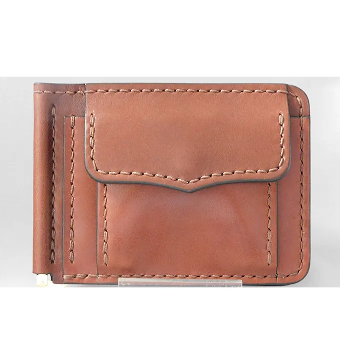 コインケース付　札バサミ（ブラウン）90×125×20mm【キャッスルファイブレザーアート】 ファッション小物 カード収納 手作り