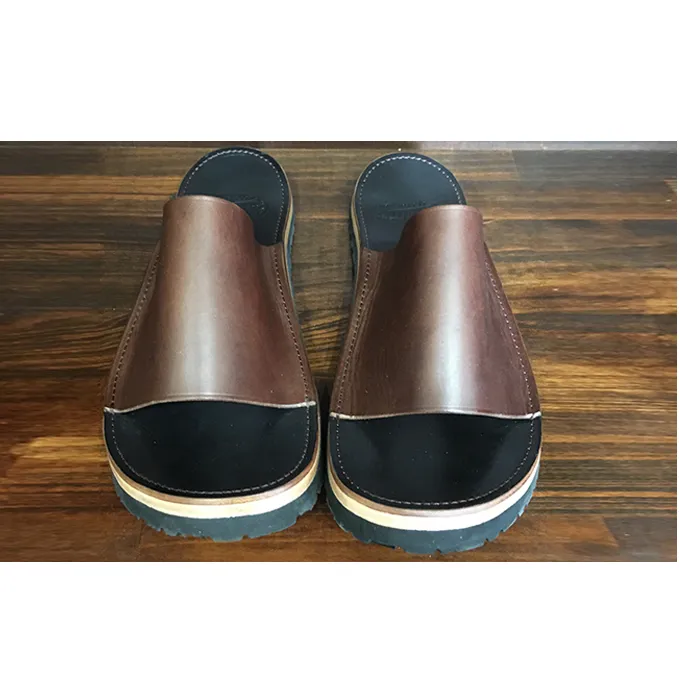 レザーサンダル（ブラウン×ブラック）サイズ8（26～26.5cm）【キャッスルファイブレザーアート】 ファッション 靴 シューズ 牛革