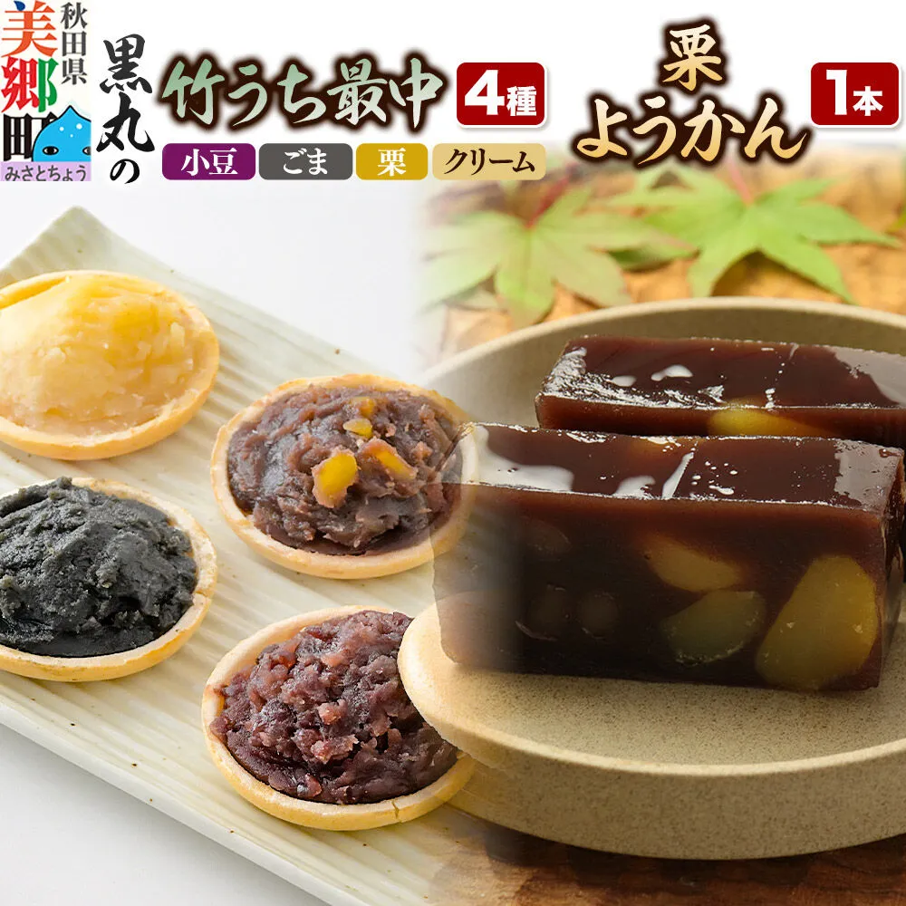 最中と羊羹 竹うちもなか4種（小豆／ごま／栗／クリーム各1個）・栗ようかん1本 セット [和菓子 最中 羊羹 栗 秋田 詰め合わせ] 秋田県美郷町