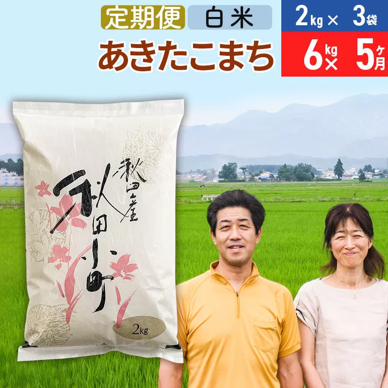 《定期便5ヶ月》令和7年産 あきたこまち特別栽培米6kg（2kg×3袋）×5回 計30kg【白米】秋田県産あきたこまち 5か月 5ヵ月 5カ月 5ケ月 秋田こまち お米 秋田 秋田県美郷町
