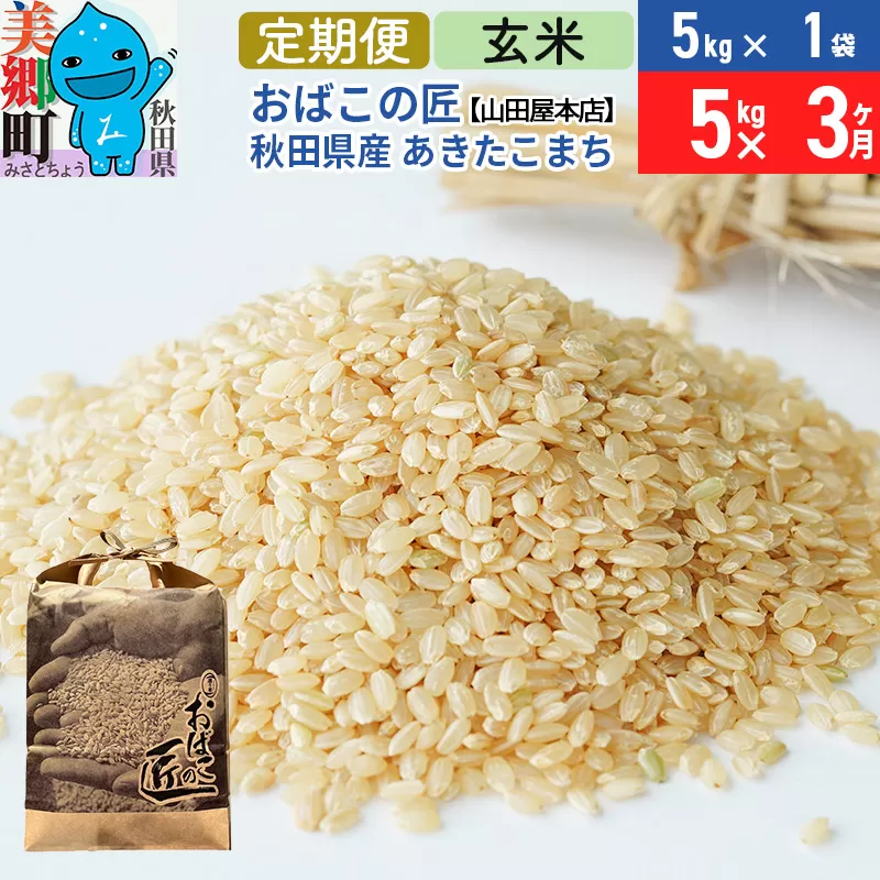 [定期便3ヶ月]令和7年産 おばこの匠 秋田県産あきたこまち 5kg×3回 計15kg(玄米)5kg袋 秋田こまち お米 秋田県美郷町