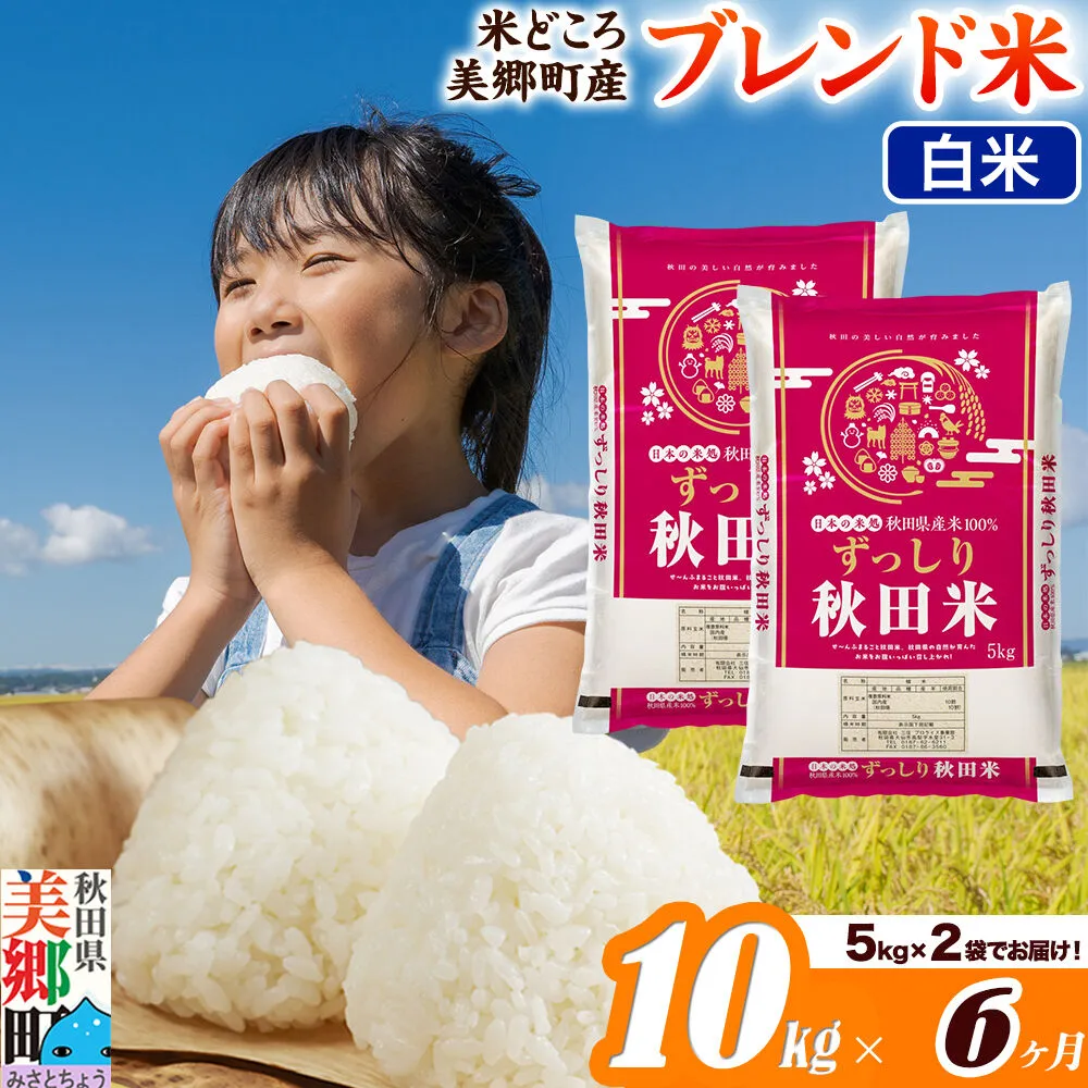 米《定期便6ヶ月》ブレンド米【白米】精米 10kg（5kg×2袋）秋田県美郷町産 [5kg袋 お米 こめ ご飯 ごはん 米どころ 秋田県産 美郷町] 秋田県美郷町
