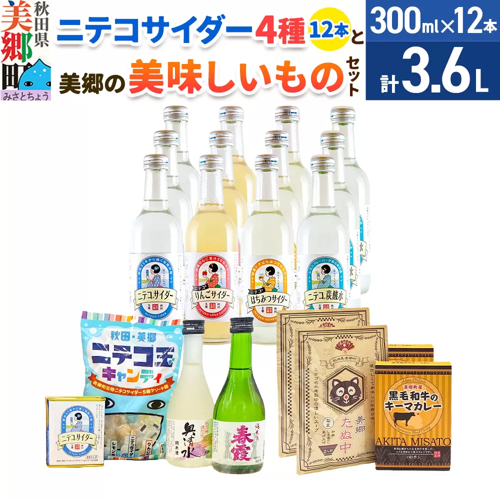 炭酸飲料 ニテコサイダー4種12本と美郷の美味しいものセット 秋田県美郷町