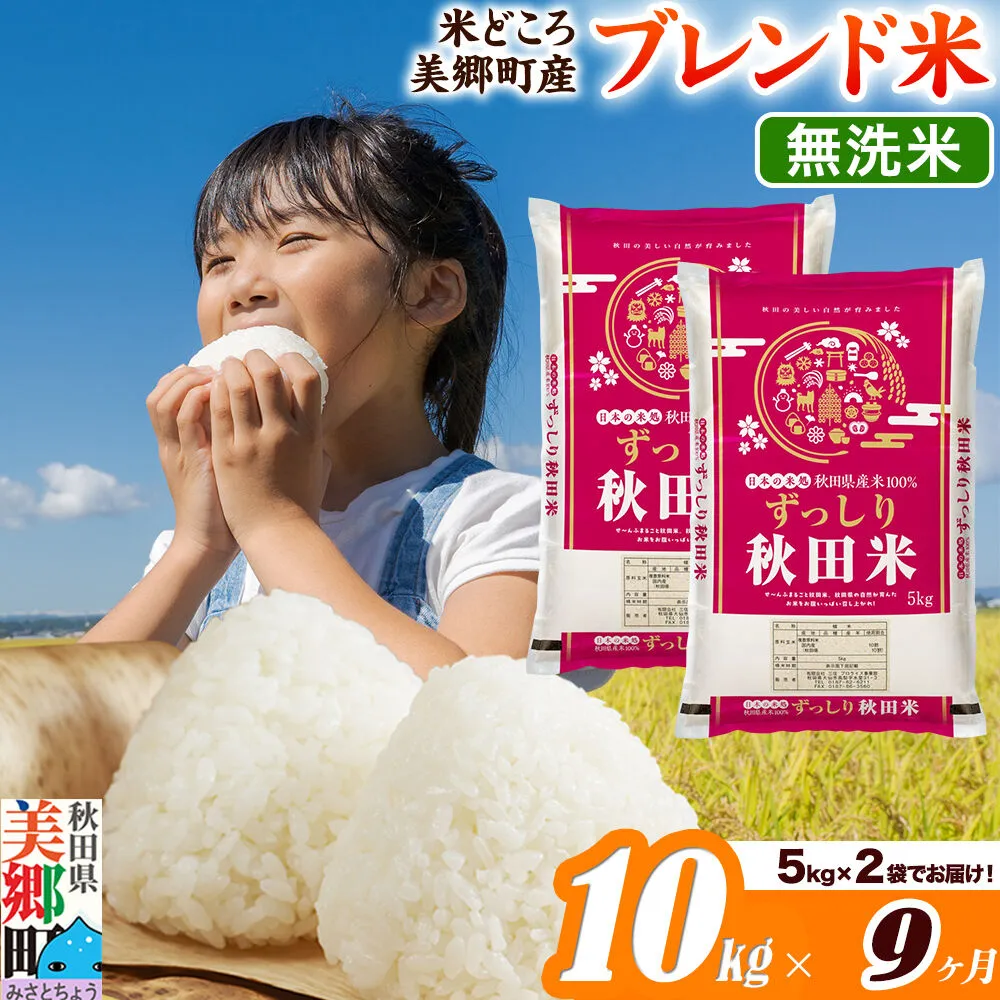 米《定期便9ヶ月》ブレンド米【無洗米】精米 10kg（5kg×2袋）秋田県美郷町産 [5kg袋 お米 こめ ご飯 ごはん 米どころ 秋田県産 美郷町] 秋田県美郷町