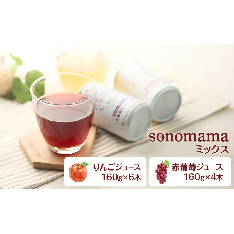 「sonomama」ミックス（160g×10本） りんごジュース 赤ぶどうジュース  ジュース 飲料