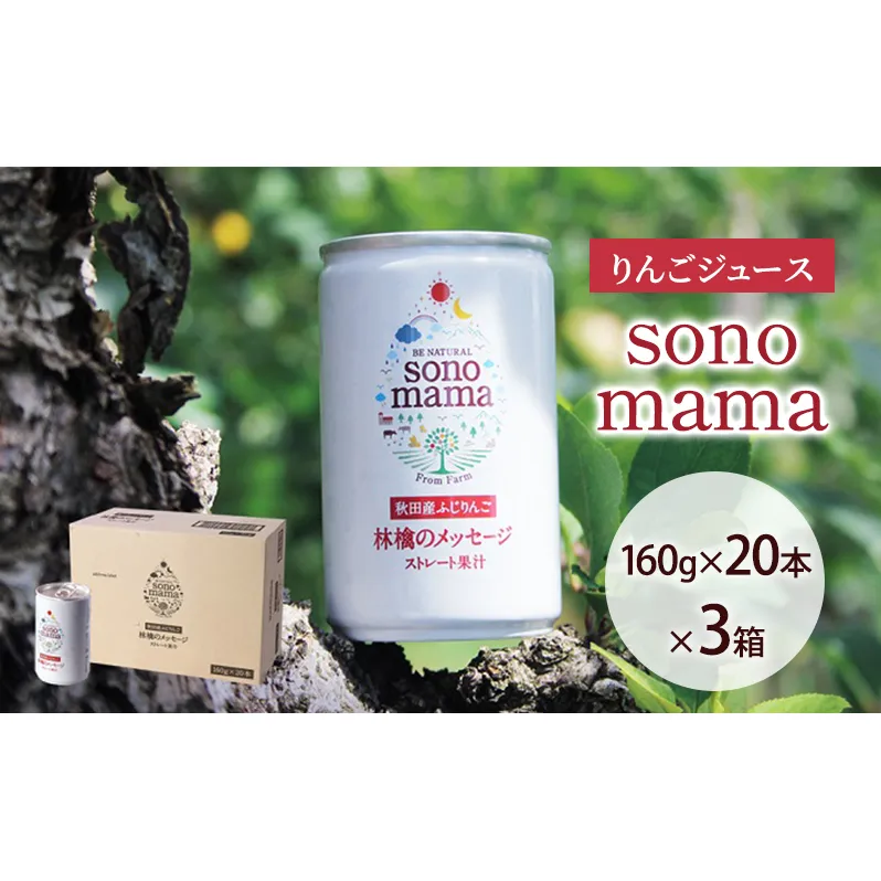 りんごジュース「sonomama」（160g×20本）×3箱 りんご リンゴ ジュース リンゴジュース 飲料