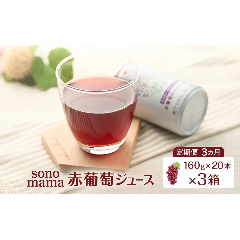 《 定期便 3ヵ月 》 赤葡萄ジュース「sonomama」（160g×20本）×3箱 ぶどう ブドウ ジュース ぶどうジュース 飲料