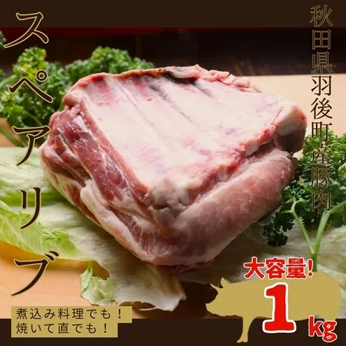 秋田県 羽後町産 豚肉 骨付き スペアリブ 1kg [ 肉 豚 ポーク BBQ 焼肉 ]