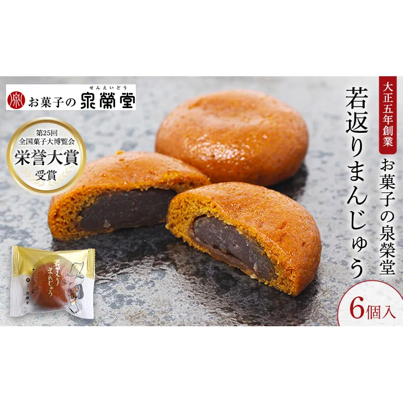 大正五年創業［お菓子の泉榮堂］若返りまんじゅう 6個入 しっとり もっちり 葛使用［第25回全国菓子大博覧会 栄誉大賞］【 和菓子 まんじゅう お菓子 スイーツ 秋田 羽後 】