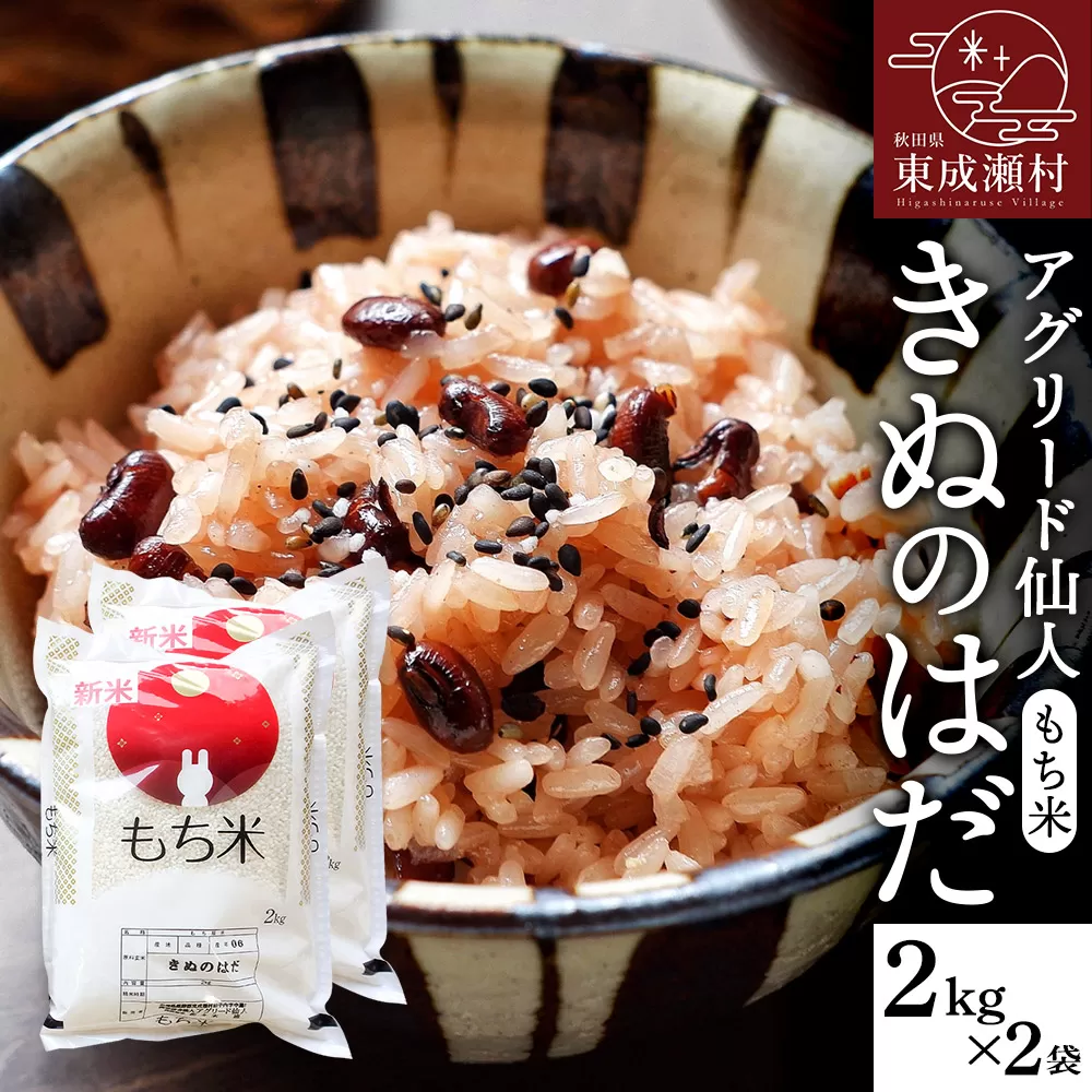 秋田県東成瀬村産 もち米(きぬのはだ )2kg×2袋 餅米 秋田県東成瀬村