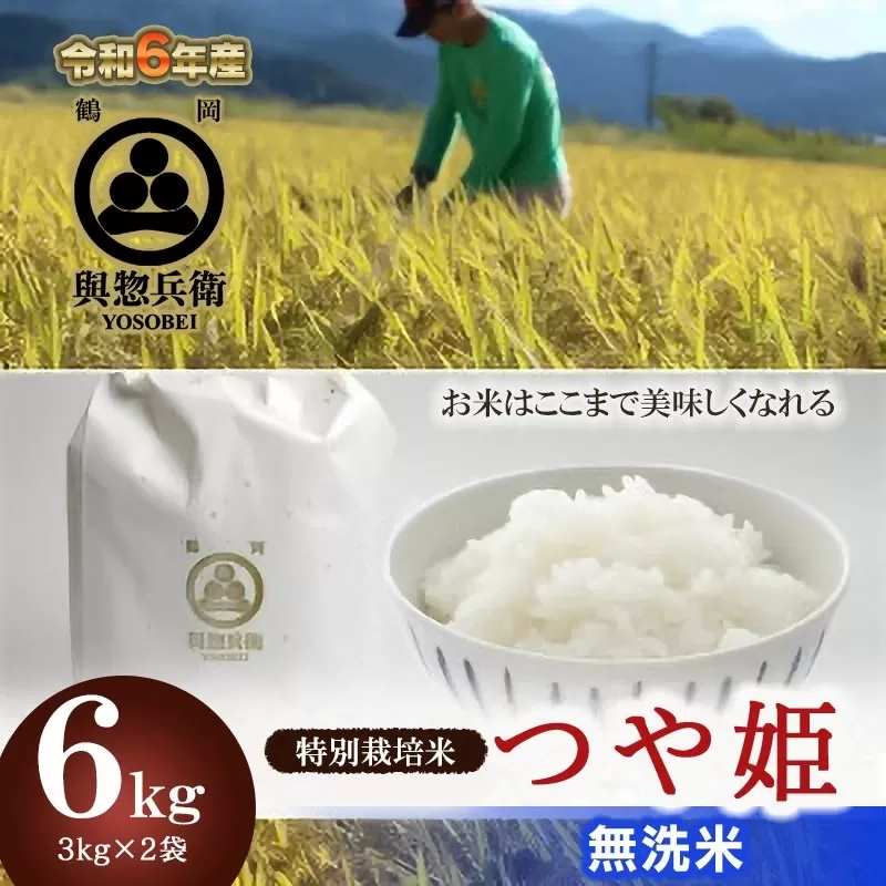 【令和6年産 先行予約】「神農家」が作った特別栽培米 つや姫 無洗米 6kg(3kg×2袋)　K-624
