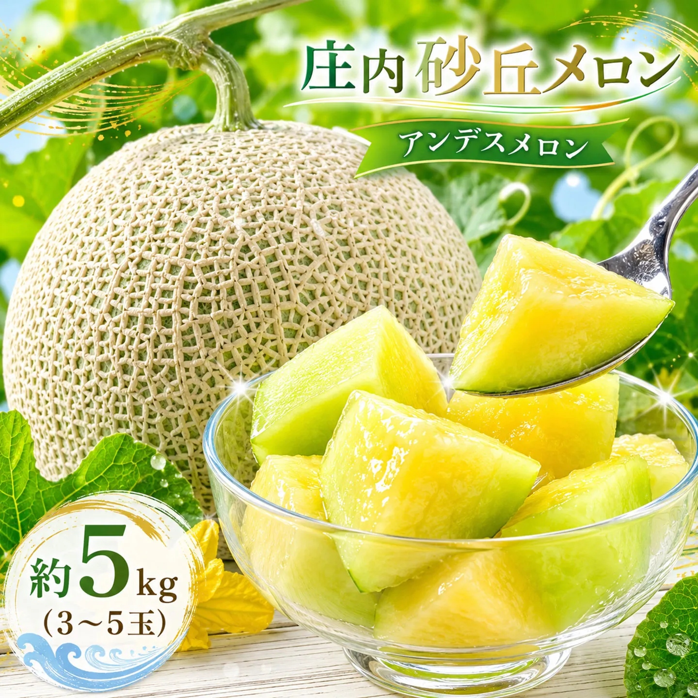 【令和8年産先行予約】菅原農園の庄内砂丘メロン 約5kg (3玉~5玉) アンデス メロン 【7月下旬~8月上旬】 K-835 菅原農園 鶴岡地区物産協同組合 | 庄内 砂丘 メロン アンデスメロン ギフト 夏 旬 フルーツ 夏ギフト お中元 砂丘育ち 甘い 糖度が高い 果物 青肉 特産品 名産品 贈答 新鮮 産地直送 農園直送 送料無料