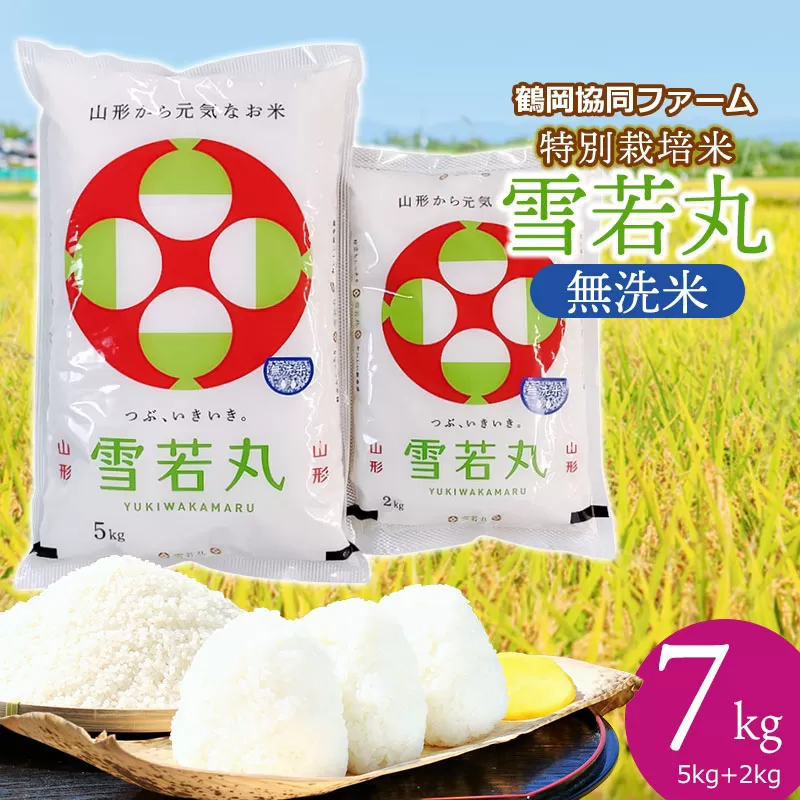 【令和7年産先行予約】 特別栽培米雪若丸 無洗米 7kg (5kg+2kg) 山形県鶴岡産　鶴岡協同ファーム