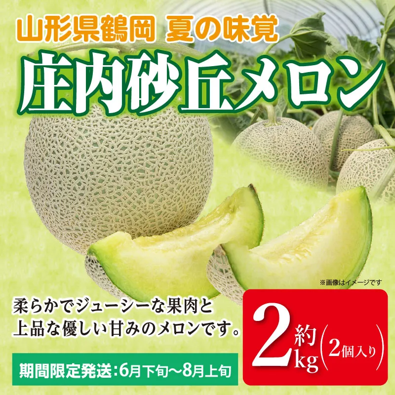 【令和8年産】庄内砂丘メロン 約2kg　2L～3Lサイズ （2個入り）アンデスメロン　サンエイファーム　| メロン めろん 2キロ フルーツ 果物 くだもの 夏 旬 デザート 産地直送 山形 鶴岡 庄内 庄内産 東北 人気 おすすめ 美味しい 贈答 国産 お取り寄せ 返礼品