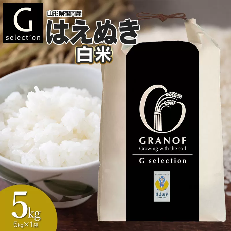 【令和7年産】Gセレクション はえぬき 白米 5kg(5kg×1袋) 山形県鶴岡市産　株式会社グラノフ