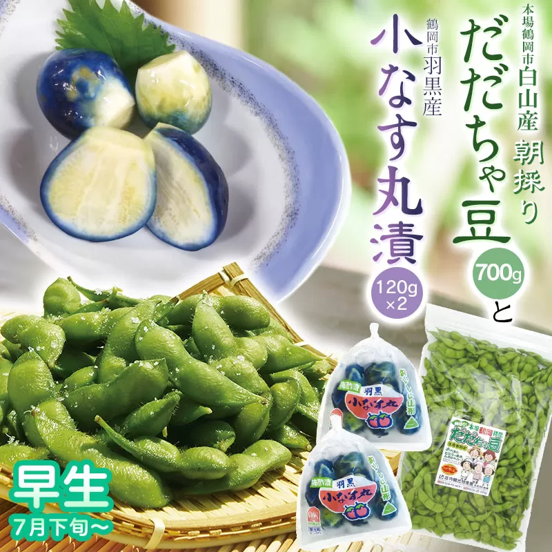 朝採りだだちゃ豆（早生）700gと小なす丸漬240g（120g×2）セット