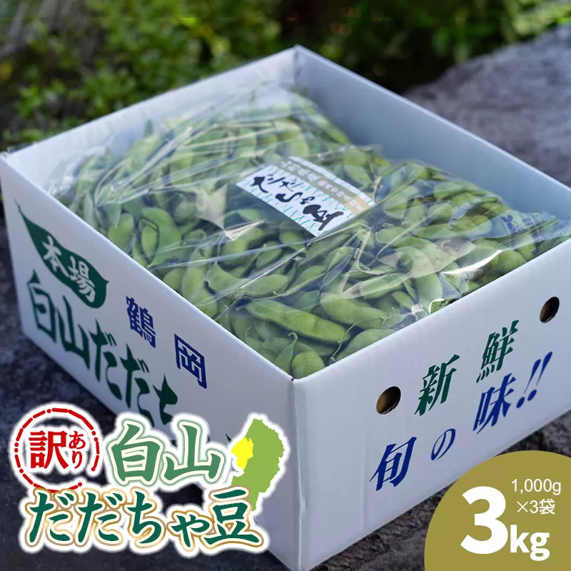 【令和8年産先行予約】【訳あり】白山だだちゃ豆　3kg（1kg × 3袋）　長五郎