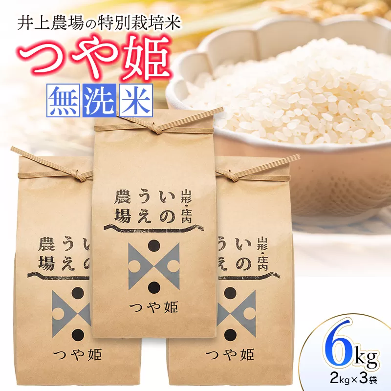 【令和7年産】 井上農場の特別栽培米 つや姫 無洗米 6kg(2kg×3袋) K-756 山形県鶴岡市
