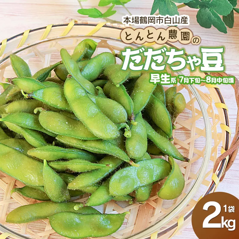【令和8年産先行予約】本場鶴岡市白山産 とんとん農園のだだちゃ豆(早生系) 2kg袋　K-831
