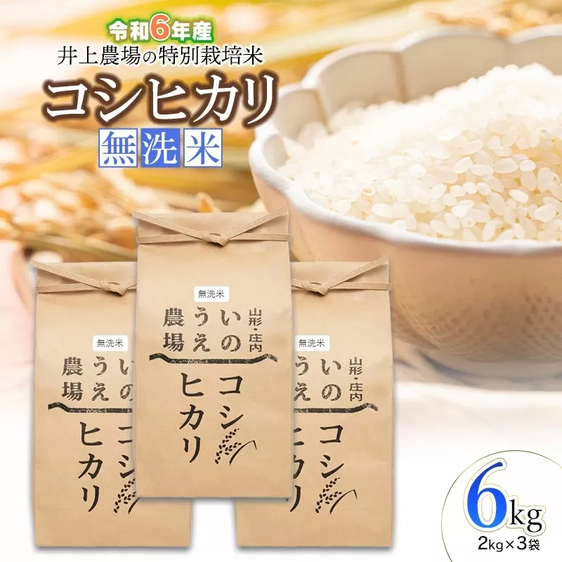 【令和6年産 先行予約】井上農場の特別栽培米 コシヒカリ 無洗米6kg (2kg×3袋) K-634