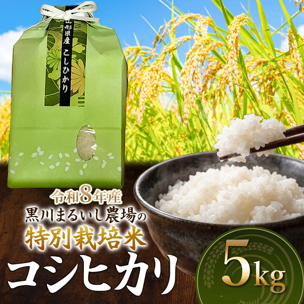 【令和8年産】 黒川まるいし農場の特別栽培米 コシヒカリ 5kg　山形県鶴岡市産　K-837　| こしひかり 米どころ 庄内米 ブランド米 米 コメ こめ 精米 ご飯 ごはん 美味しい お取り寄せ 農家直送 東北 国産 おすすめ 人気 返礼品 2026年産