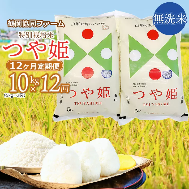 【令和6年産先行予約】特別栽培米つや姫 無洗米 10kg (5kg×2袋)×12ヶ月【定期便】　鶴岡協同ファーム