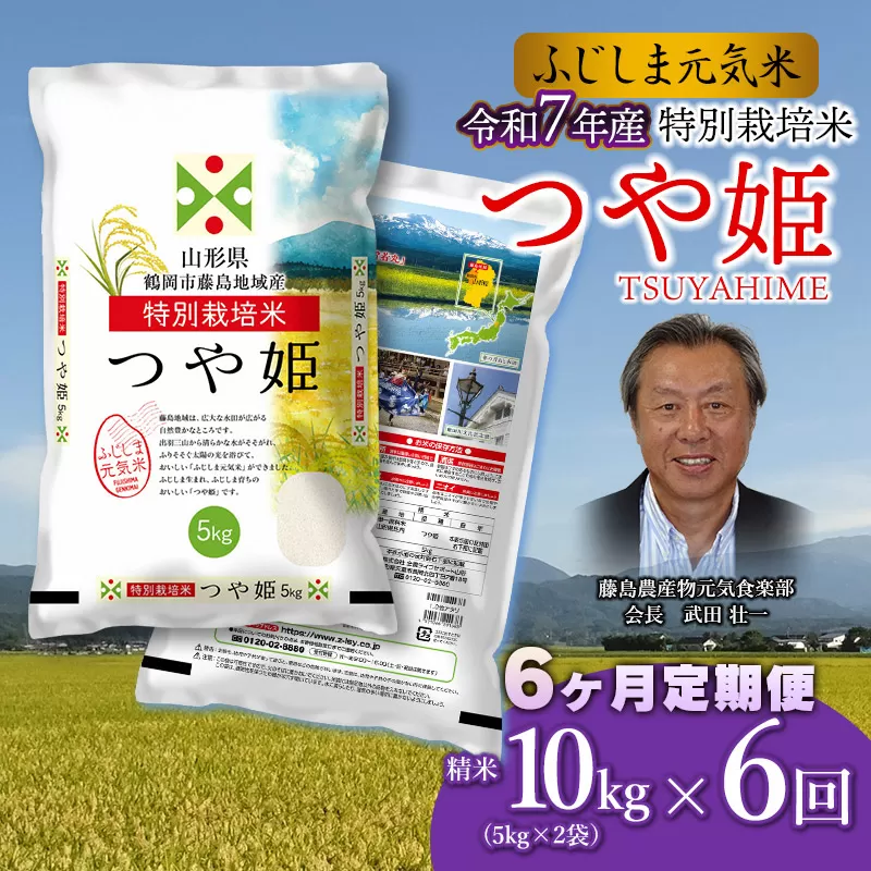 【令和7年産先行予約】【6ヶ月定期便】 特別栽培つや姫 ふじしま元気米 10kg(5kg×2袋)×6回 【毎月発送】合計60kg