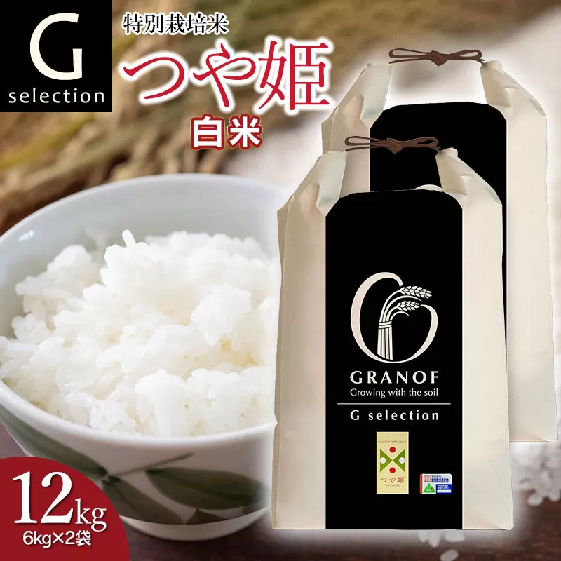 【令和7年産先行予約】 特別栽培米 Gセレクション つや姫 白米 12kg (6kg×2袋) 山形県鶴岡市産　株式会社グラノフ