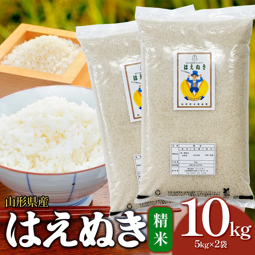 【令和7年産】はえぬき 精米 10kg(5kg×2袋)　山形県産 | 10キロ 米 お米 コメ 白米 食品 ご飯 ごはん 美味しい おいしい ブランド米 エコ包装 おすすめ 人気 山形県 鶴岡市 東北 国産 お取り寄せ SDGs未来都市鶴岡 返礼品