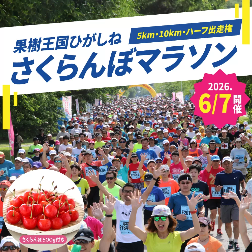 2026年6月7日開催　第23回果樹王国ひがしねさくらんぼマラソン大会出走権 +さくらんぼ500g（当日配付）　hi007-005-003