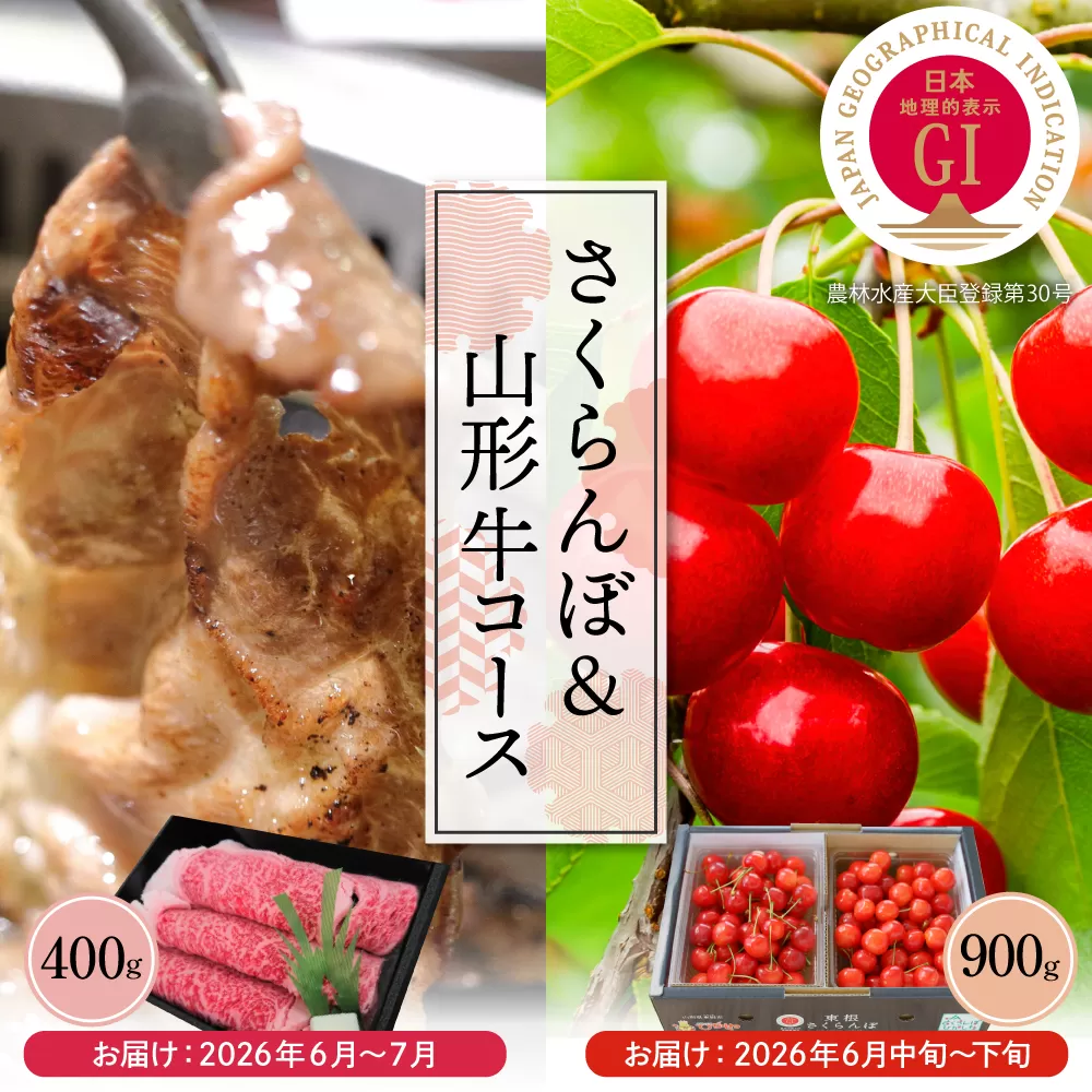 【2026年 全2回定期便】GI 東根さくらんぼ 「佐藤錦」＆山形牛コース （2026年6月からスタート）hi999-049