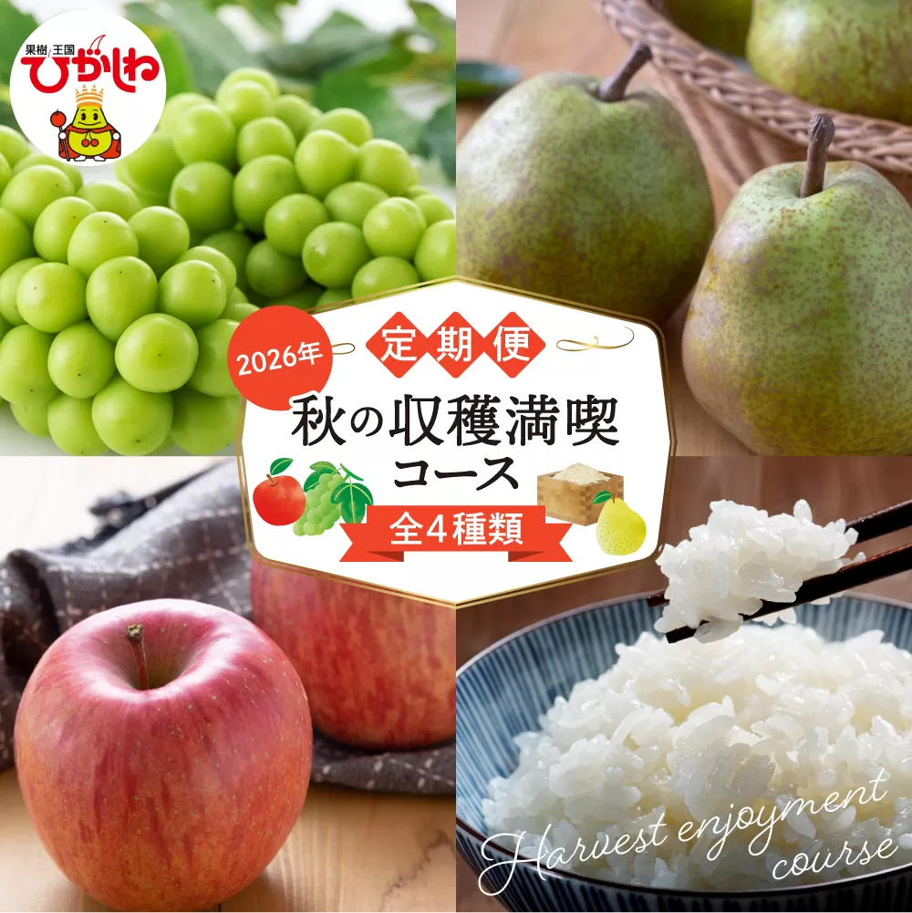 [定期便4回]秋の収穫満喫コース(2026年9月 シャインマスカットからスタート) シャインマスカット ラ・フランス りんご つや姫 hi003-160