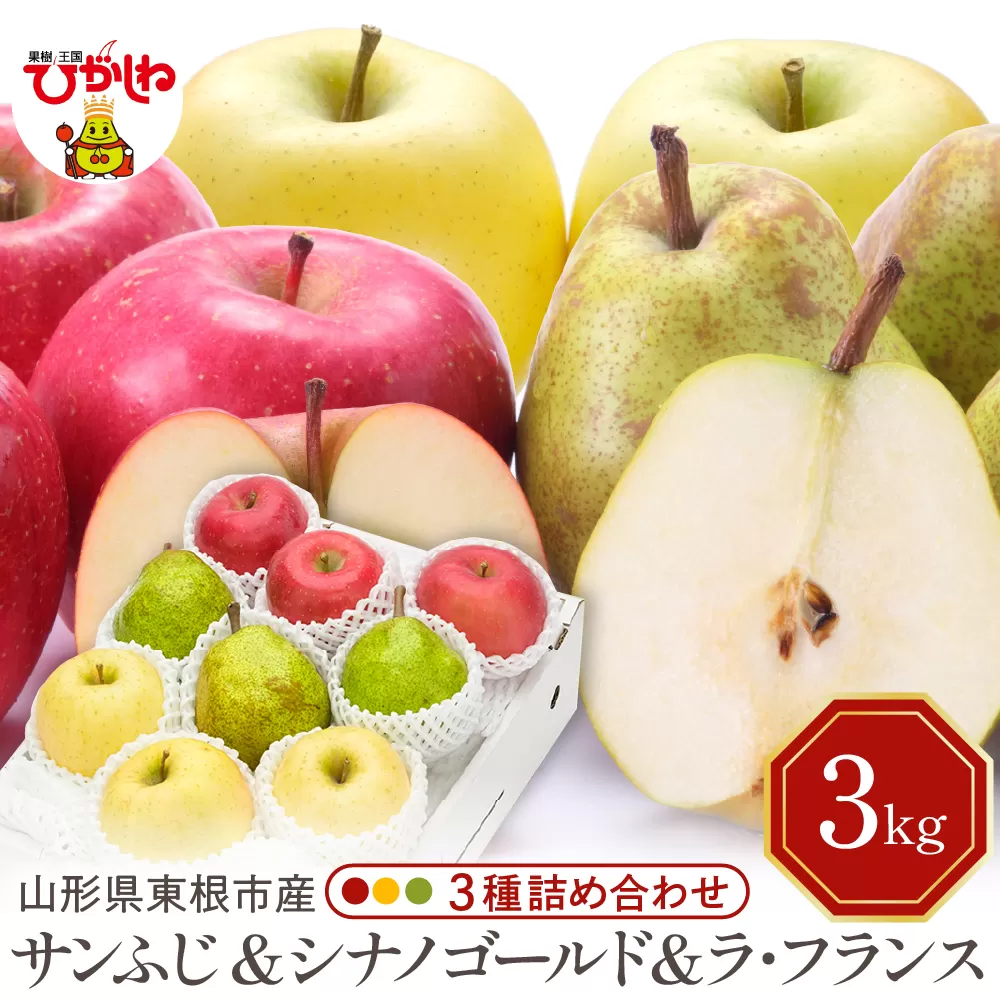 【令和7年産 先行予約】サンふじ&シナノゴールド＆ラフランス 詰め合わせ 3kg 山形県 東根市 東根農産センター提供 hi027-213-1