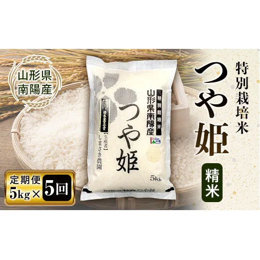 【米食味コンクール金賞受賞農園】 《定期便5回》 令和7年産 特別栽培米 つや姫 5kg×5か月 『しまさき農園』 山形南陽産 米 白米 精米 ご飯 農家直送 山形県 南陽市 [1788]