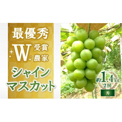 【令和7年産先行予約】【最優秀賞W受賞農家】 シャインマスカット 約1.4kg (2房 秀) 《令和7年9月中旬～発送》『生産者 佐藤 大輔』 マスカット 葡萄 ぶどう 山形県 南陽市 [2236]