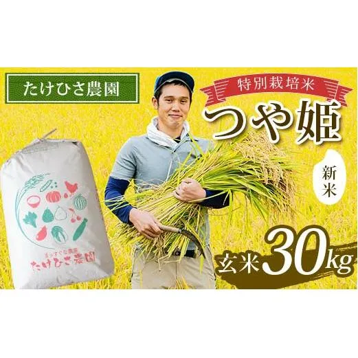 【令和7年産 新米 先行予約】 特別栽培米 つや姫 (玄米) 30kg 《令和7年9月下旬～発送》 『たけひさ農園』 山形南陽産 米 ご飯 農家直送 山形県 南陽市 [2364-R7]