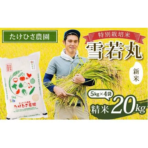 【令和7年産 新米 先行予約】 特別栽培米 雪若丸 (精米) 20kg (5kg×4袋) 《令和7年9月下旬～発送》 『たけひさ農園』 山形南陽産 米 白米 ご飯 山形県 南陽市 [2366-R7]