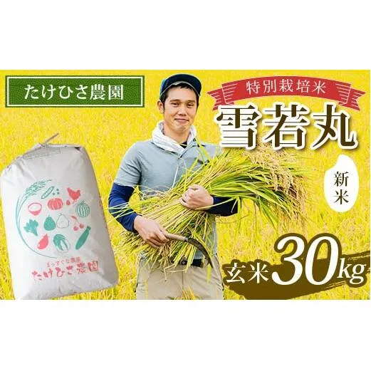 【令和7年産 新米 先行予約】 特別栽培米 雪若丸 (玄米) 30kg 《令和7年9月下旬～発送》 『たけひさ農園』 山形南陽産 米 ご飯 農家直送 山形県 南陽市 [2367-R7]