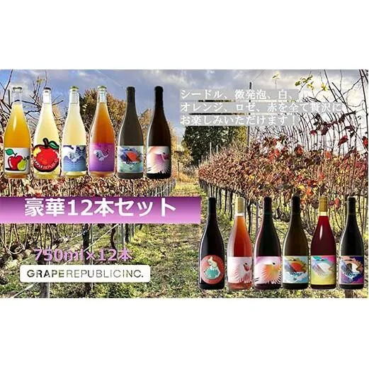 グレリパ 豪華 12本セット 750ml × 12本 『(株)グレープリパブリック』 シードル 微発砲ワイン 白ワイン オレンジワイン ロゼワイン 赤ワイン 山形県 南陽市 [2423]
