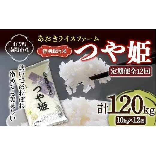 【金賞受賞農家】 《定期便12回》 令和7年産 特別栽培米 つや姫 計10kg(5kg×2袋)×12か月 『あおきライスファーム』 山形南陽産 白米 精米 ご飯 農家直送 山形県 南陽市 [2415]