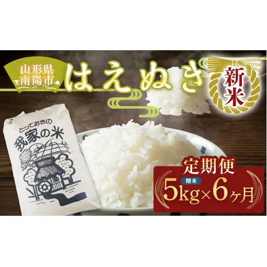 【令和8年産 新米 先行予約】 《定期便6回》 はえぬき (精米) 5kg×6か月 《令和8年10月上旬～発送》 『田口農園』 山形南陽産 米 白米 ご飯 農家直送 山形県 南陽市 [2662-R8]
