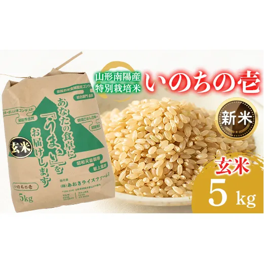 【令和8年産 新米 先行予約】 【金賞受賞農家】 特別栽培米 いのちの壱 (玄米) 5kg 《令和8年10月中旬～発送》 『あおきライスファーム』 山形南陽産 米 ご飯 農家直送 山形県 南陽市 [2639-R8]