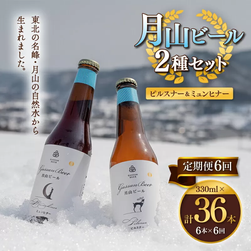FYN9-718 【定期便6回】クラフトビール 月山ビール 2種バラエティセット（ピルスナー・ミュンヒナー） 地ビール こだわり お酒 山形県 西川町