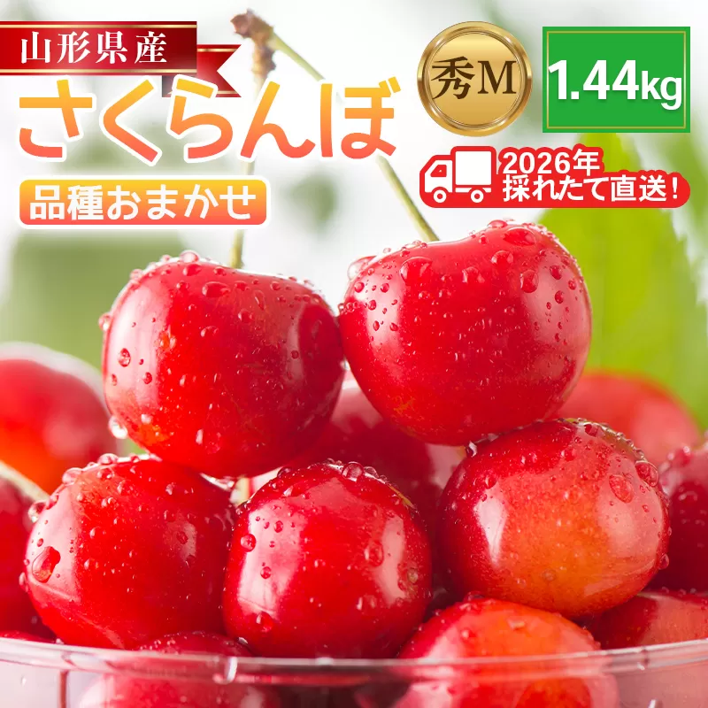 FYN6-528 ≪2026年先行予約≫山形県産 さくらんぼ 品種おまかせ(佐藤錦・紅秀峰など) 1.44kg(180g×8P) 秀 M以上 フードパック詰め 2026年6月中旬頃より発送 果物 くだもの フルーツ サクランボ チェリー 家庭用 自宅用 産地直送 山形県 西川町 月山