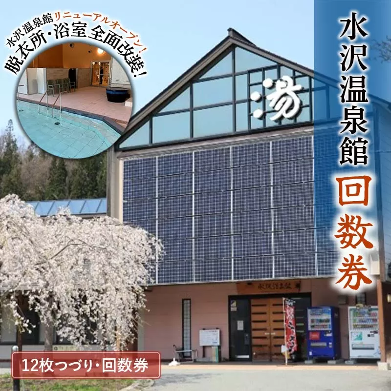 FYN6-143 水沢温泉 日帰り入浴施設 水沢温泉館 回数券 12枚綴り 温泉 おんせん 湯 入浴 入浴券 利用券 チケット 日帰り 休憩 山形県 西川町 月山
