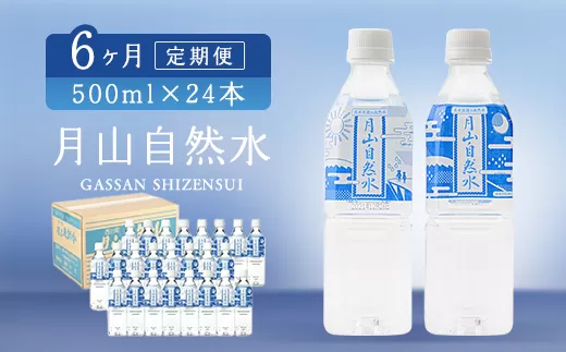 FYN9-730 【定期便】月山自然水500ml×24本×6ヶ月コース 天然水 国産 備蓄 防災 保存 ペットボトル ナチュラル 山形県 西川町