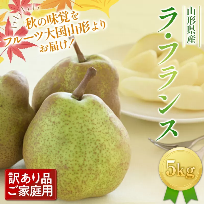 FYN9-598 《2025年先行予約》ご家庭用 山形県産西洋梨 ラ･フランス5kg 2025年11月上旬から順次発送 洋梨 洋なし ラフランス 秋果実 果物 くだもの フルーツ 訳あり 農業者 農家 支援 自宅 家庭 産地直送 山形県 西川町 月山